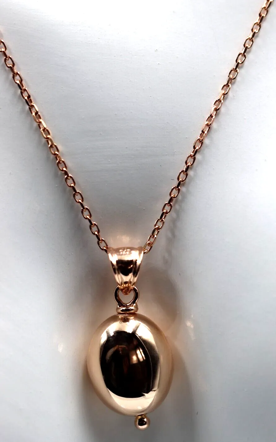 Genuine 9ct 9k Rose Gold 50cm Cable Necklace Chain   Oval Pendant