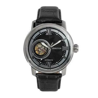 Heritor Automatic Maxim Semi-Skeleton Leather-Band Watch