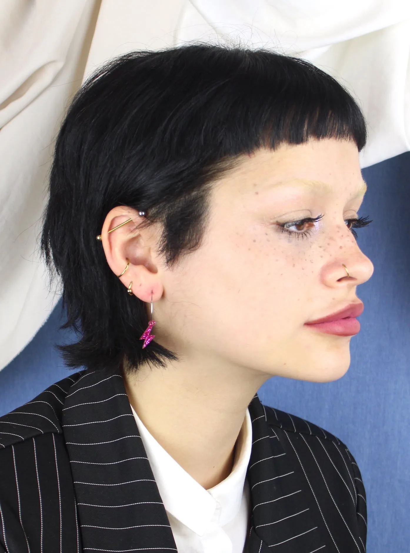 Mini Pink Glitter Lightning Bolt Hoop Earrings