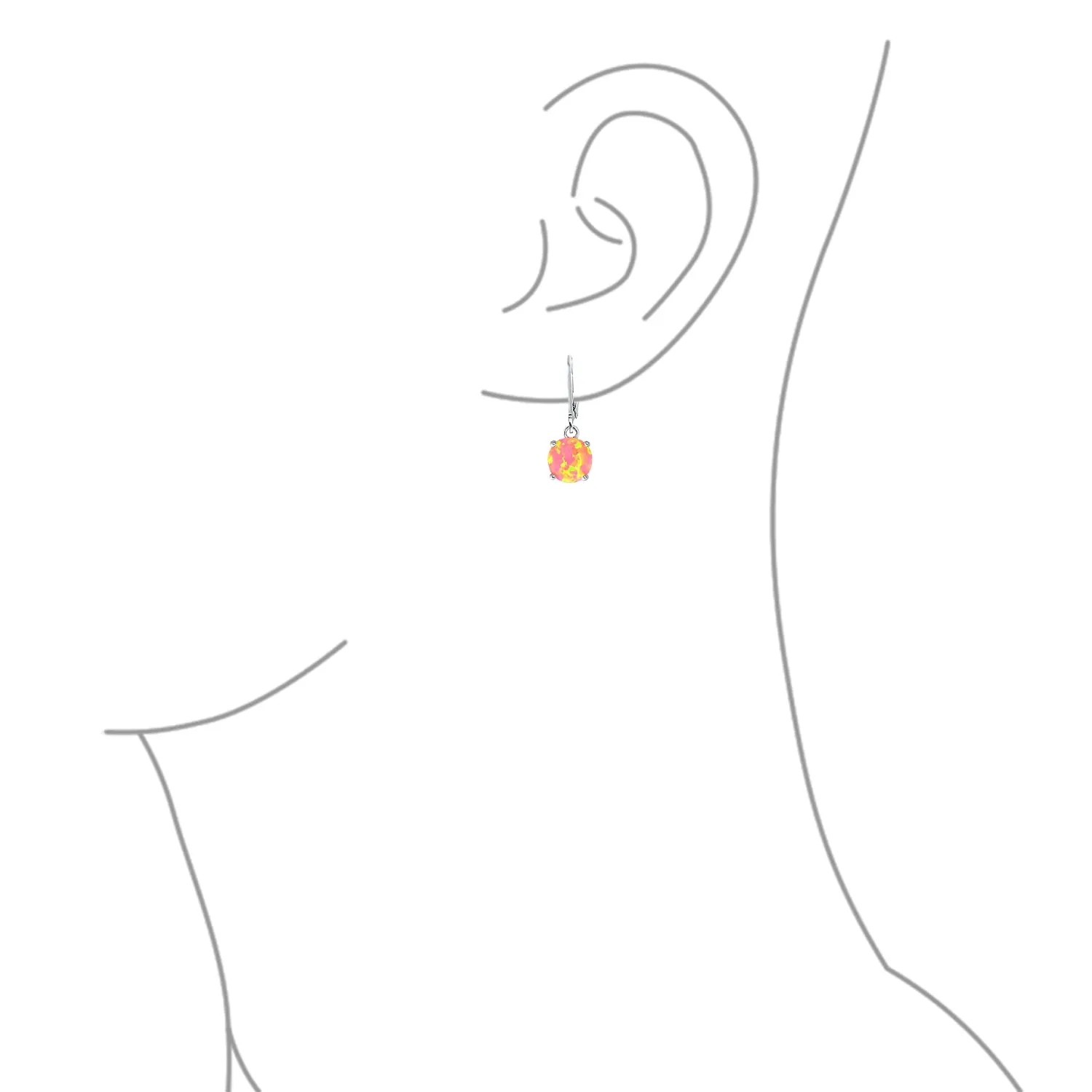 Simple Solitaire Pink Created Opal Dangle Gemstone Earrings in Sterling Silver